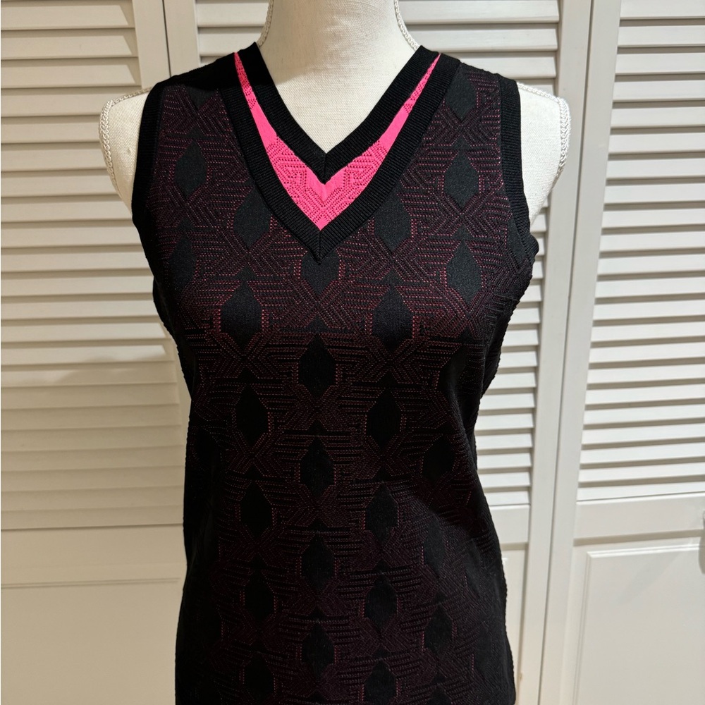 NWT PXG Shadow Jacquard Knit Vest Black and Pink Fitted Tank Top